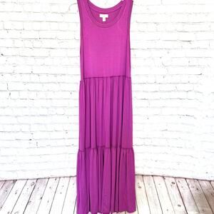 NWT Cupio Wms Small Jewel Plum Sleeveless Tiered Maxi Dress Ruffled Trim Boho